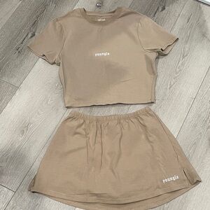 YoungLA Tan Crop Top and Skirt Set